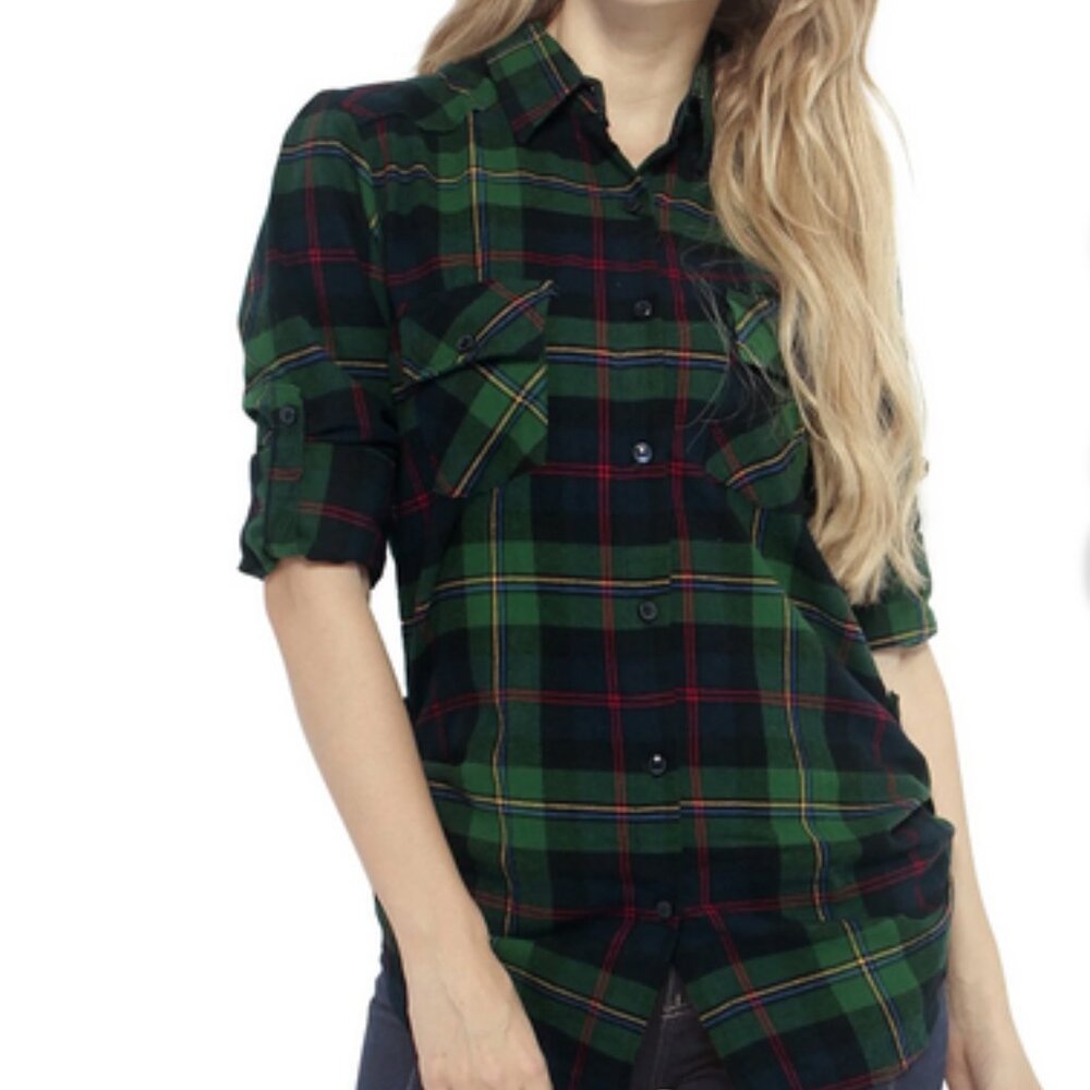 Plaid Button Down Shirt - Green and Black